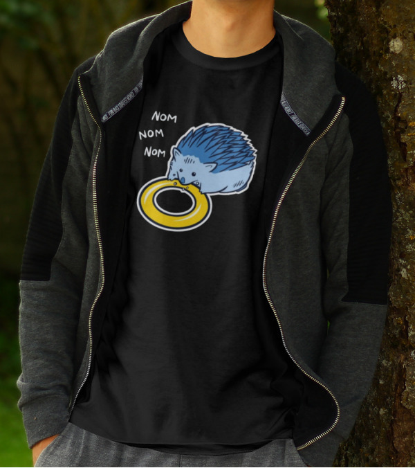 Sam Logan Hungry Blue Hedgehog Nom Nom Nom Eating Yellow Ring T-Shirt