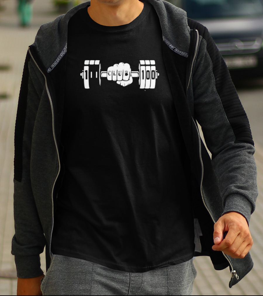 Dookiebutter 100 Club 100 Gym Doworkson Weightlifting Dumbbell T-Shirt