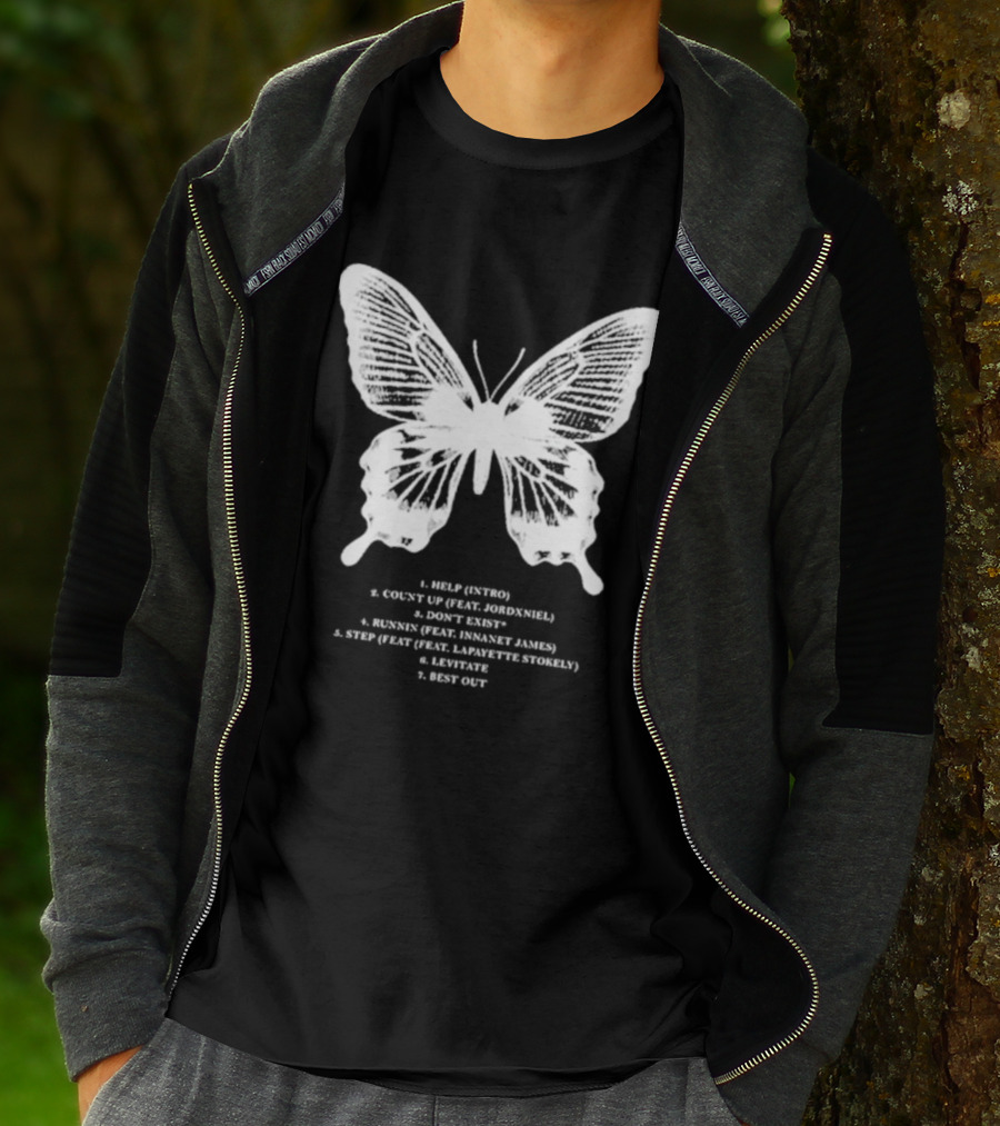 Gian Kash Faith Over Fear Butterfly With Tracklist Featuring Jordeniel Innanet James Lapayette Stokely T-Shirt