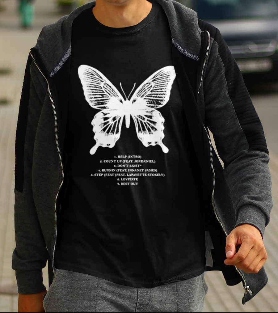 Gian Kash Faith Over Fear Butterfly With Tracklist Featuring Jordeniel Innanet James Lapayette Stokely T-Shirt