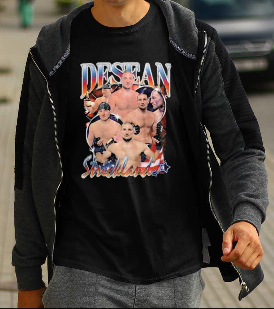 Desean Strickland Patriotic MMA Fighter Collage T-Shirt