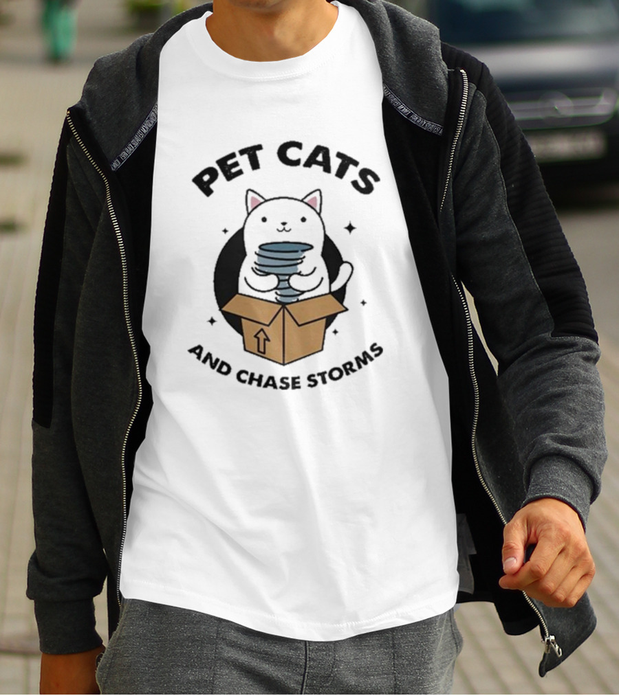 Helicity Pet Cats And Chase Storms Black Cat In Box Holding Tornado T-Shirt