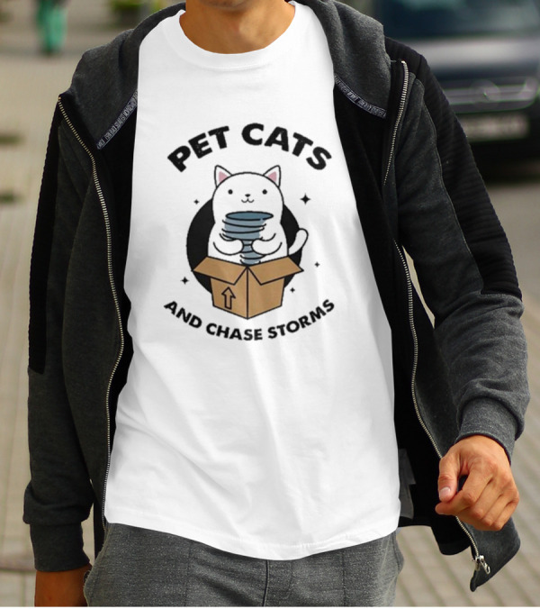Helicity Pet Cats And Chase Storms Black Cat In Box Holding Tornado T-Shirt