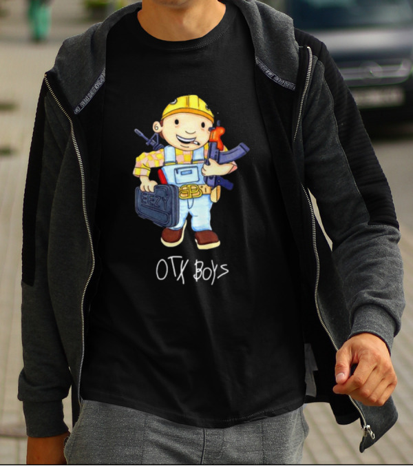 Geezyworld Bob The Driller OTX Boys Cartoon Character Holding Tools T-Shirt