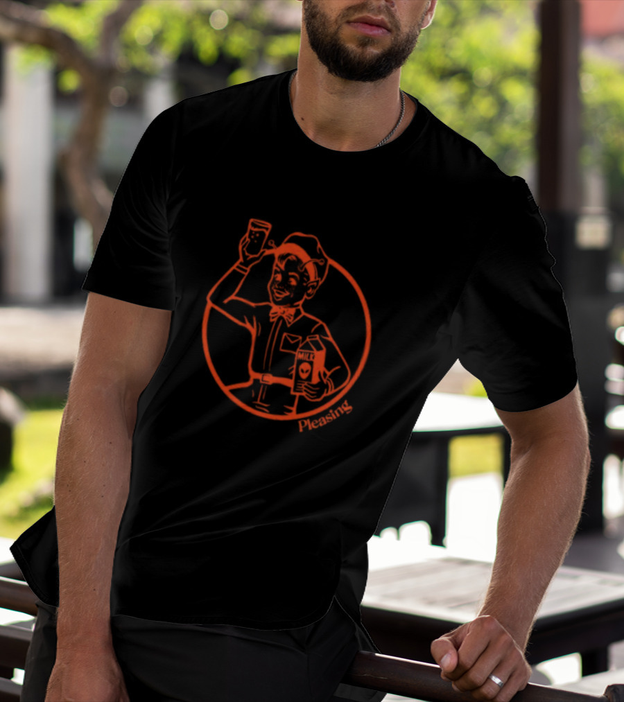 Astromilk Man Holding Alien Milk With Pleasing Smile T-Shirt