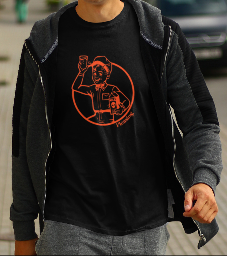 Astromilk Man Holding Alien Milk With Pleasing Smile T-Shirt
