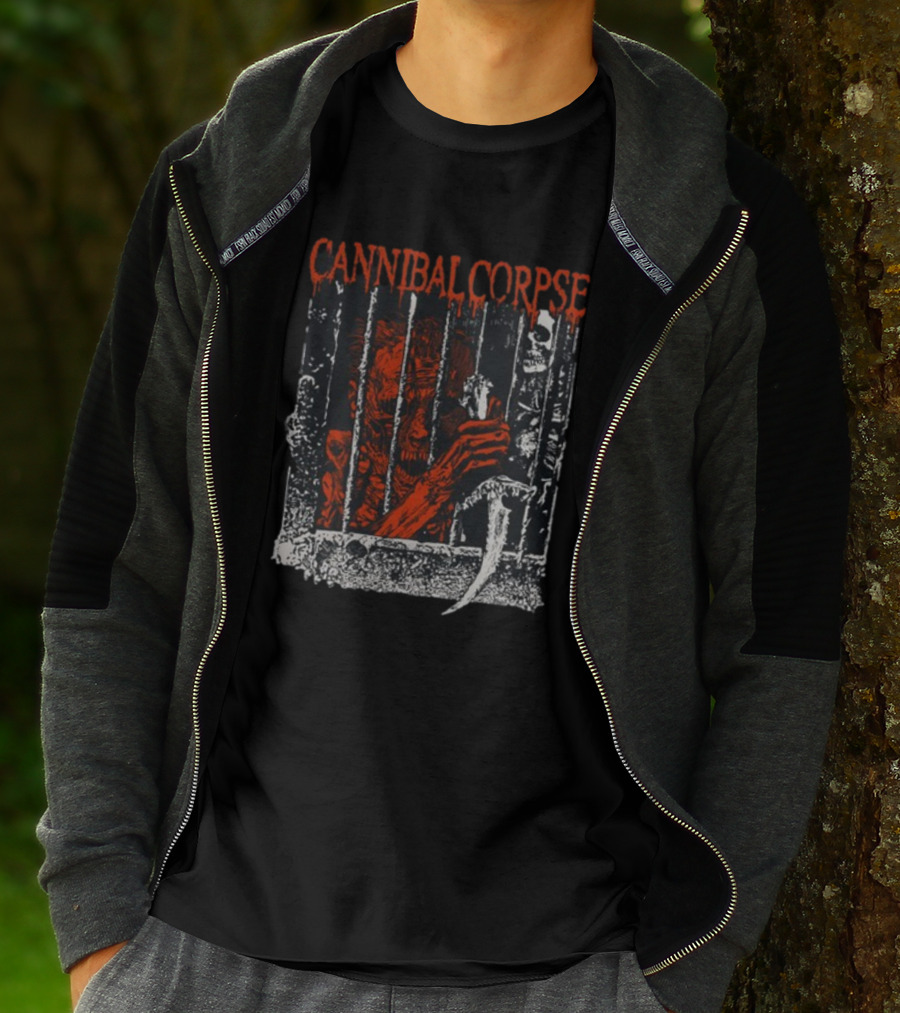 Cannibal Corpse Prisoner Behind Bars Holding Bone And Scythe T-Shirt