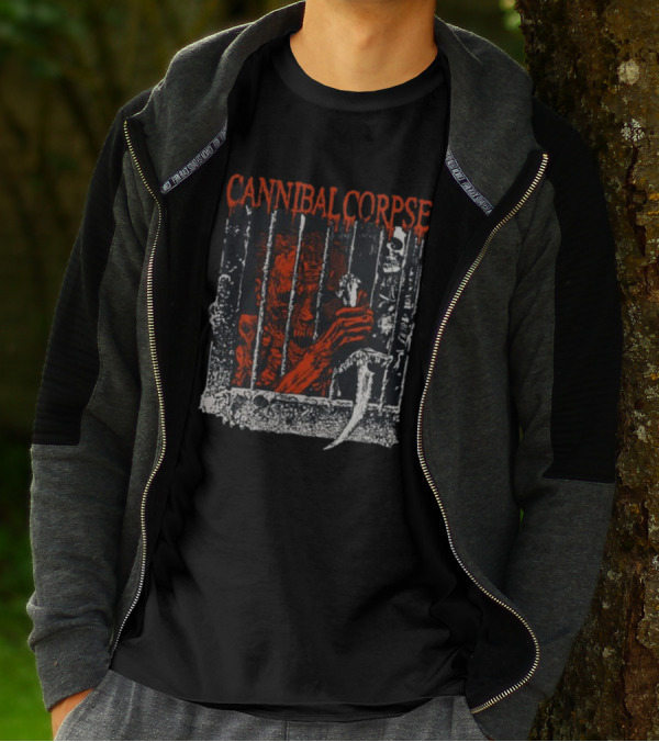 Cannibal Corpse Prisoner Behind Bars Holding Bone And Scythe T-Shirt