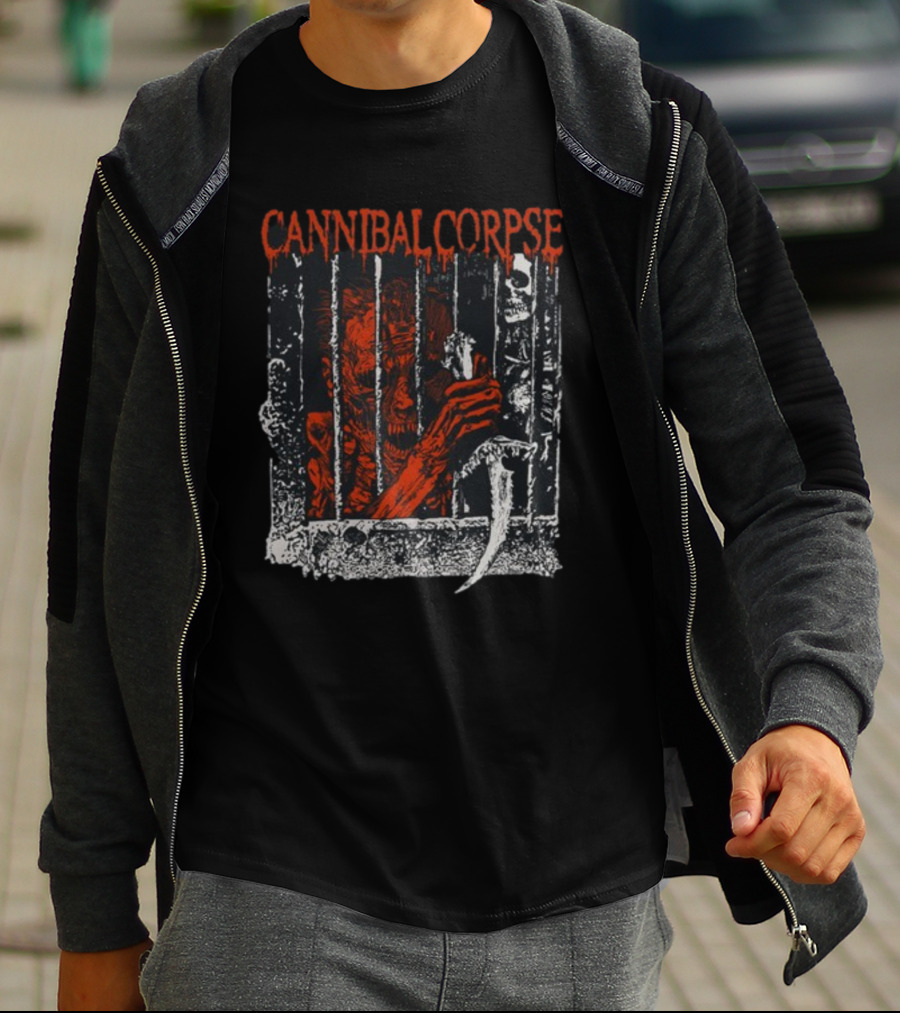 Cannibal Corpse Prisoner Behind Bars Holding Bone And Scythe T-Shirt