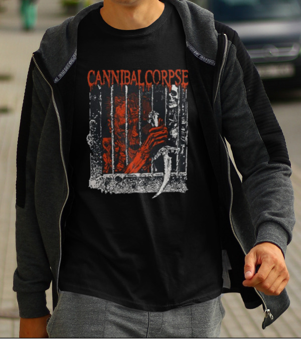 Cannibal Corpse Prisoner Behind Bars Holding Bone And Scythe T-Shirt