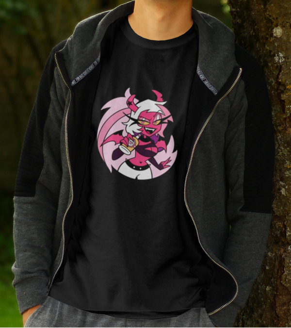 Party Verosika Enamel Pin Cartoon Demon Character With Drink T-Shirt