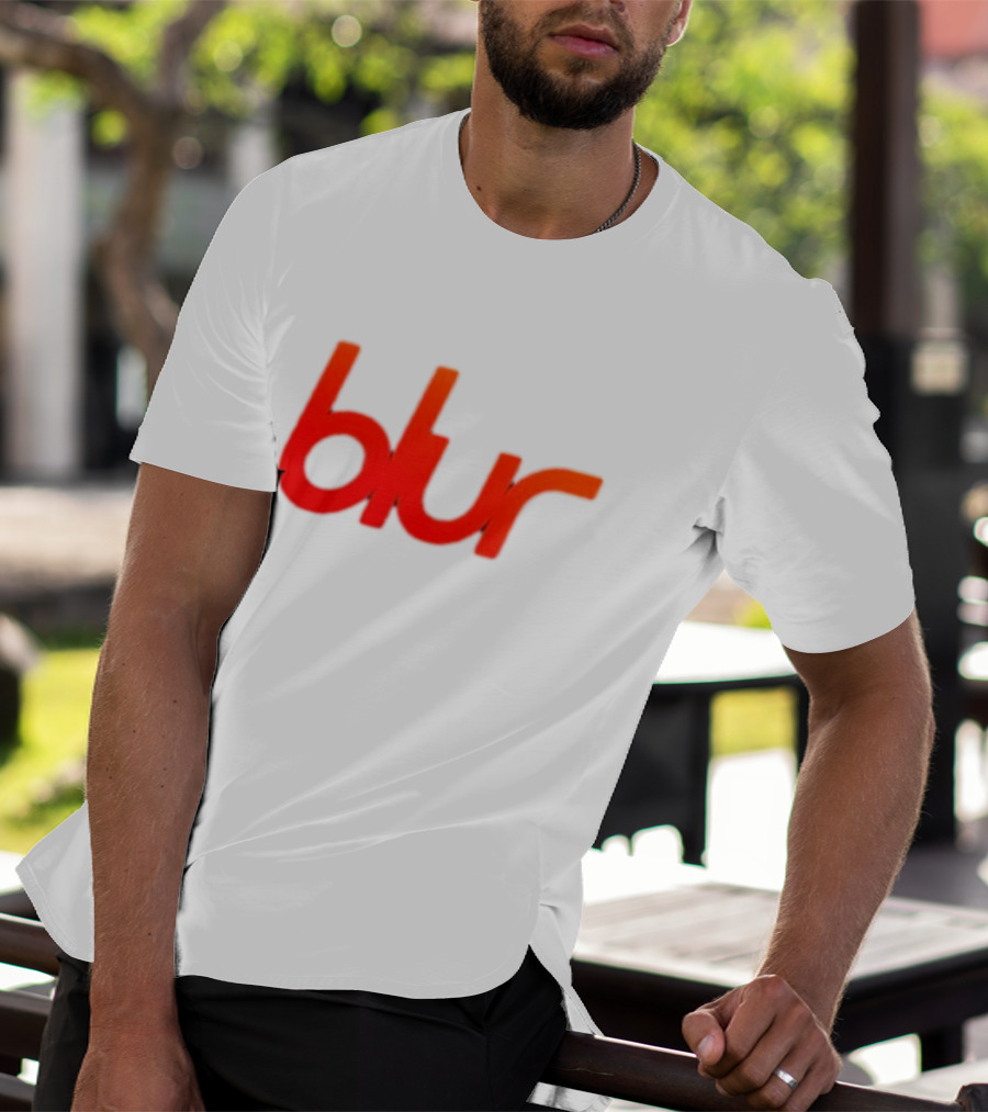 Blur Red-Orange Text Navy Blue T-Shirt
