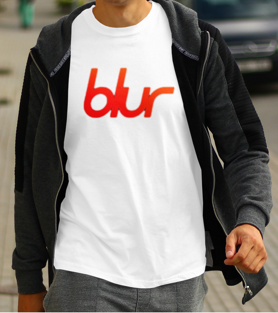 Blur Red-Orange Text Navy Blue T-Shirt