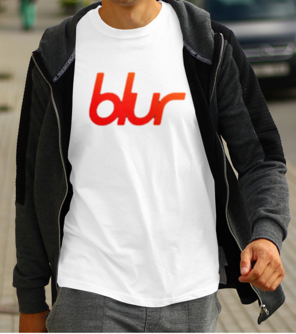 Blur Red-Orange Text Navy Blue T-Shirt