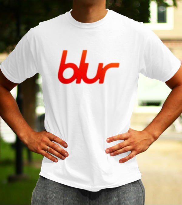 Blur Red-Orange Text Navy Blue T-Shirt