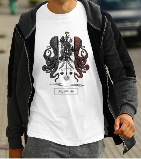 Hi My Name Is Mark Dissection Blue And Red Octopus Balance Scales T-Shirt