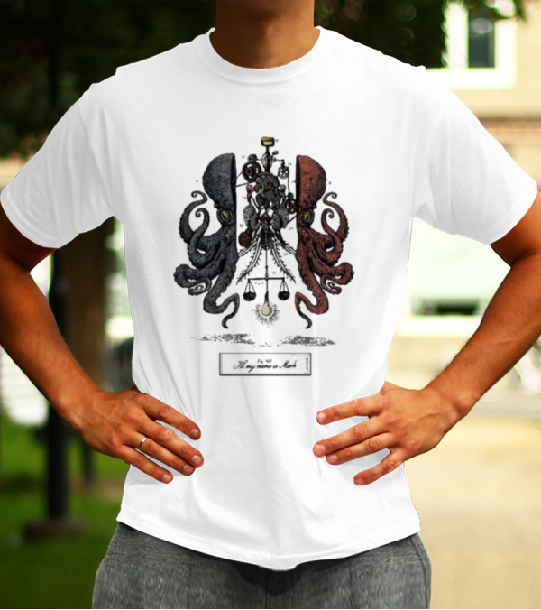 Hi My Name Is Mark Dissection Blue And Red Octopus Balance Scales T-Shirt