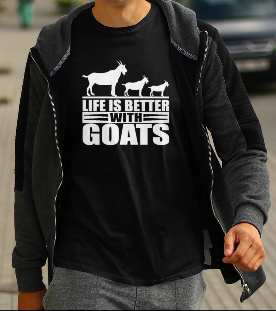 Life Is Better With Goats - Silhouettes Of Three Goats Walking T-Shirt