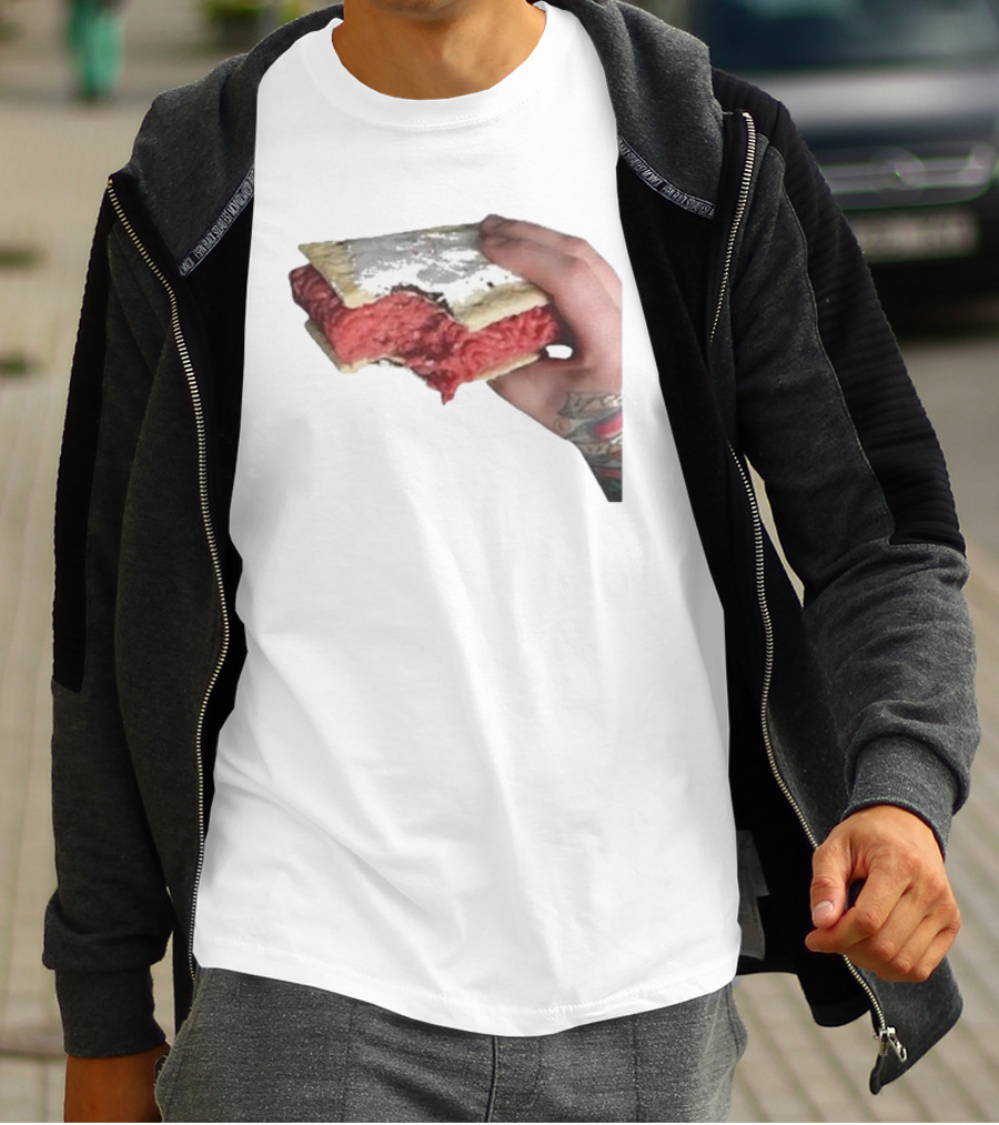 Man Holding Uncooked Meat Sandwich With Tattoos T-Shirt