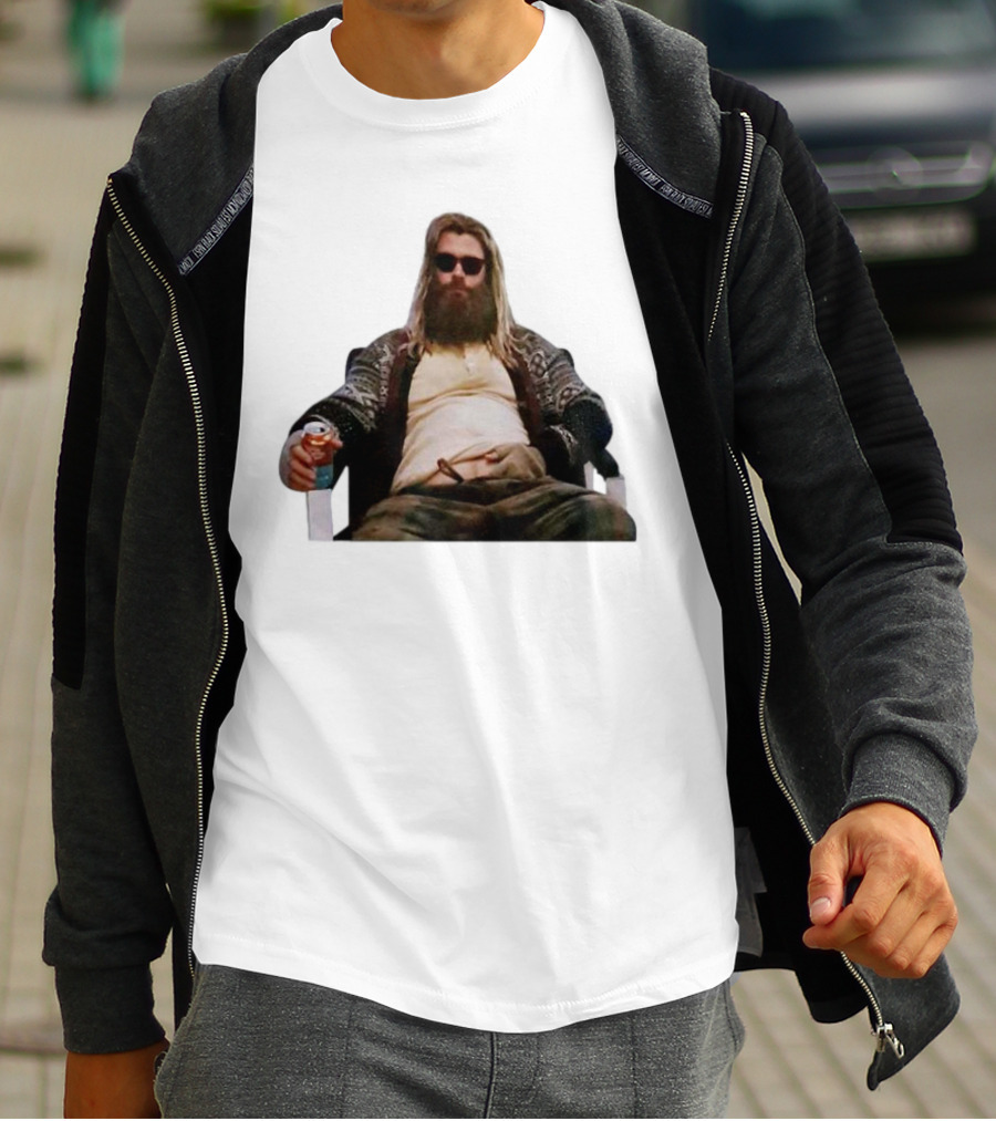 Marvel Avengers Endgame Fat Thor Sitting Relaxed With Drink T-Shirt
