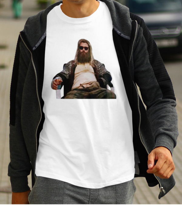 Marvel Avengers Endgame Fat Thor Sitting Relaxed With Drink T-Shirt