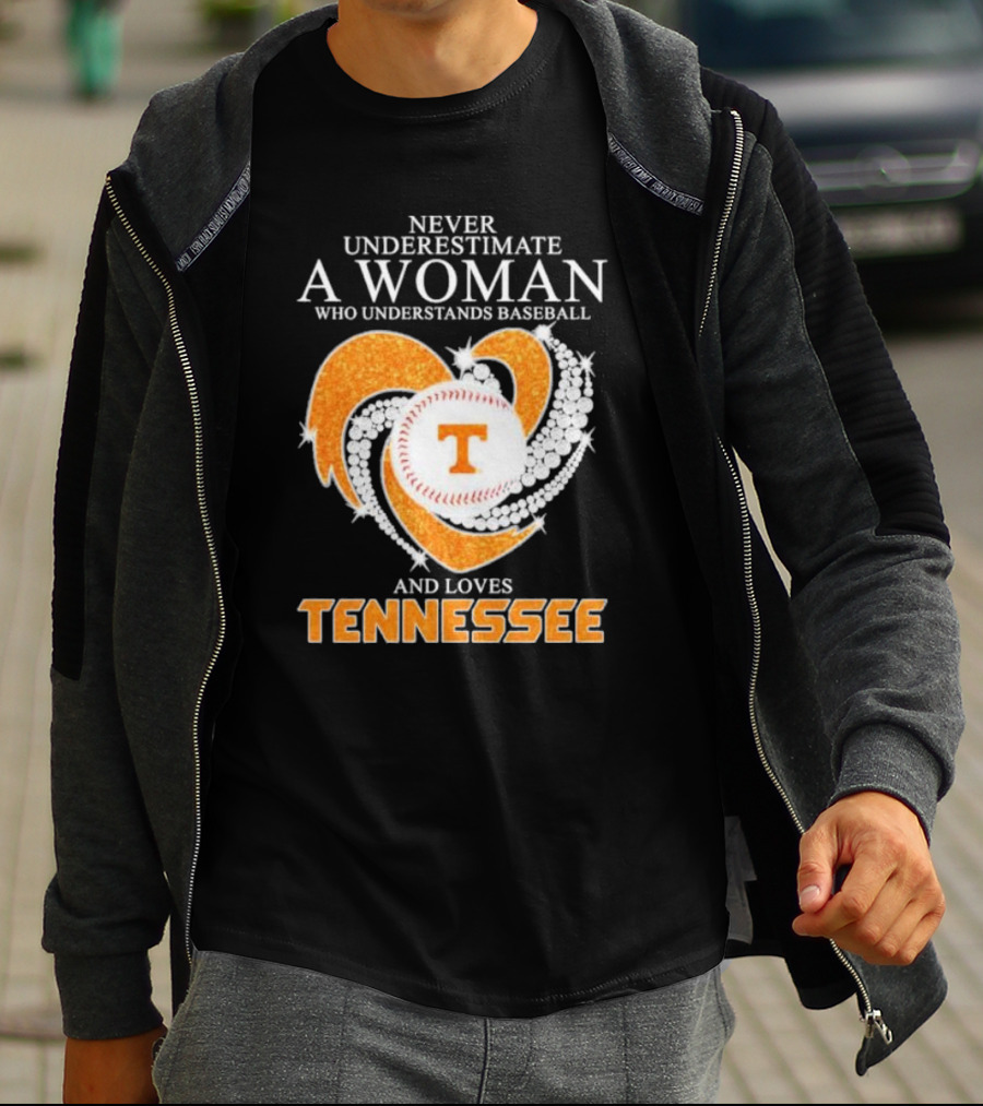 Never Underestimate A Woman Who Understands Baseball And Loves Tennessee Vols Heart Diamond T-Shirt