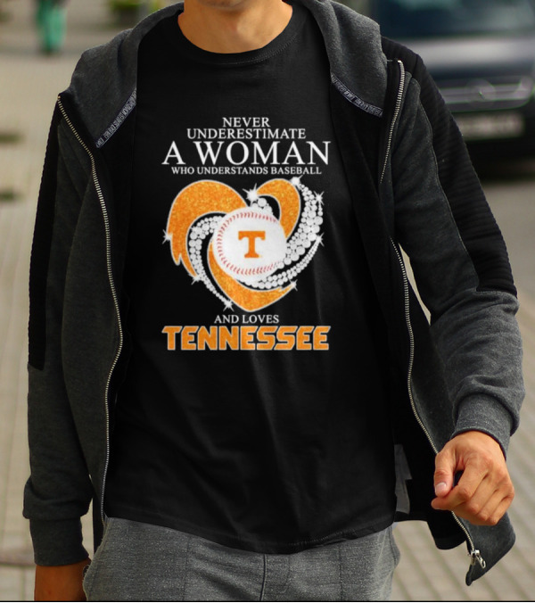 Never Underestimate A Woman Who Understands Baseball And Loves Tennessee Vols Heart Diamond T-Shirt