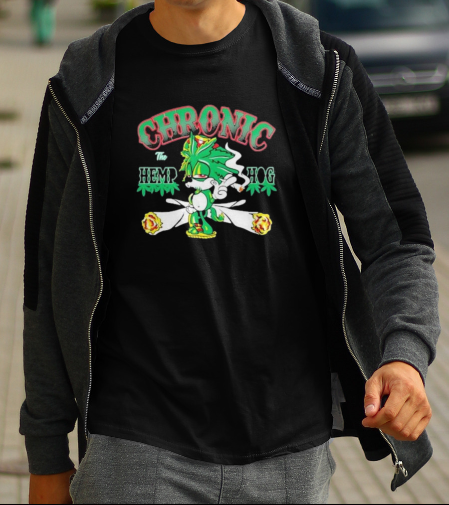 CHRONIC The Hemp Hog Comic Style And Flaming Elements T-Shirt