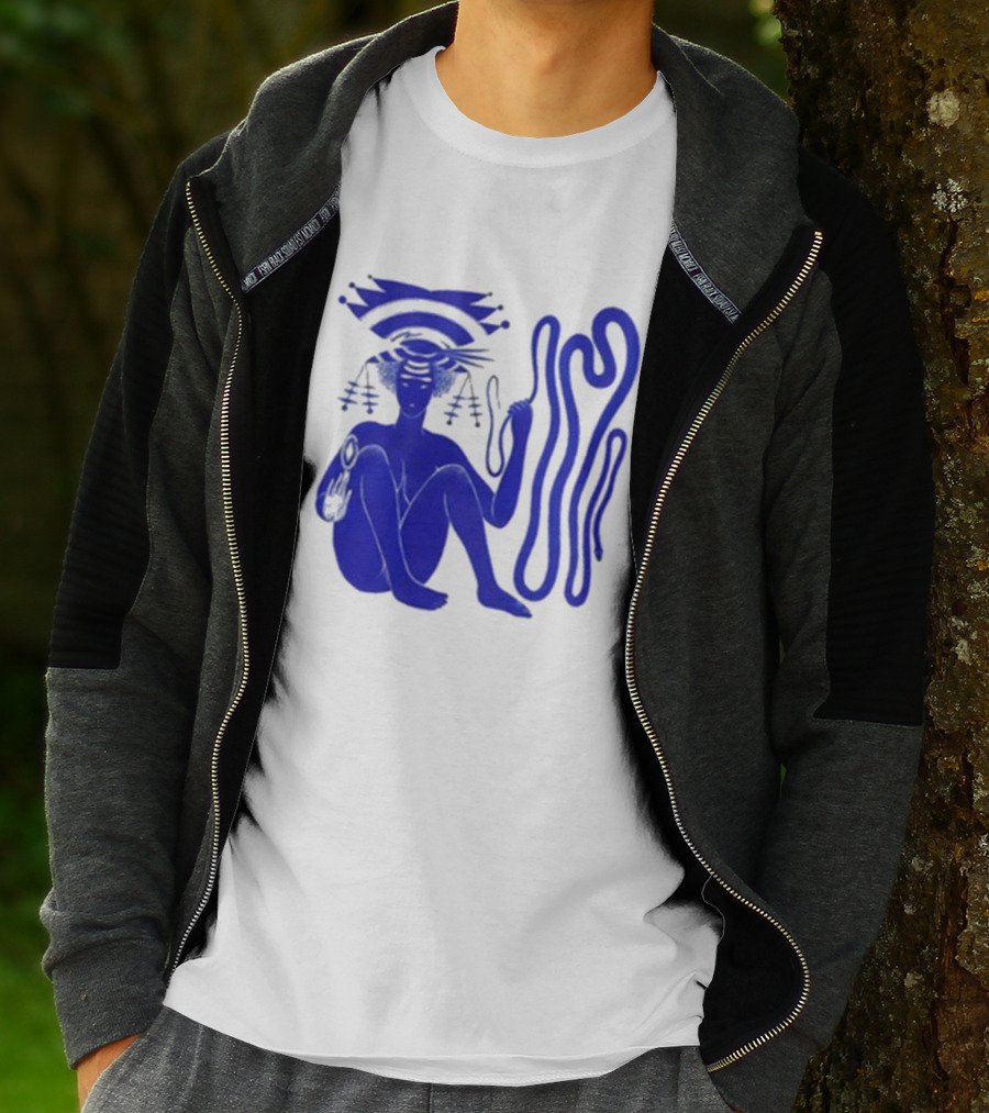 Hiatus Kaiyote Love Heart Cheat Code Abstract Blue Figure With Spiral Elements T-Shirt