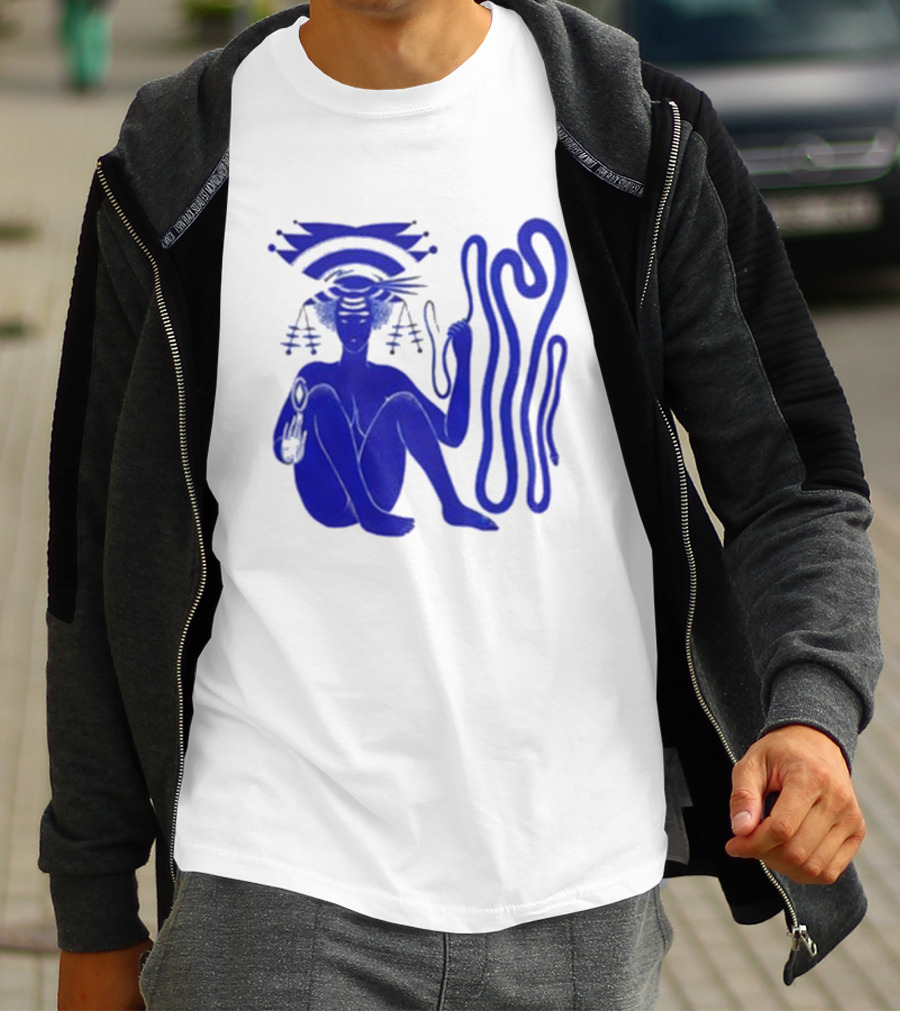 Hiatus Kaiyote Love Heart Cheat Code Abstract Blue Figure With Spiral Elements T-Shirt