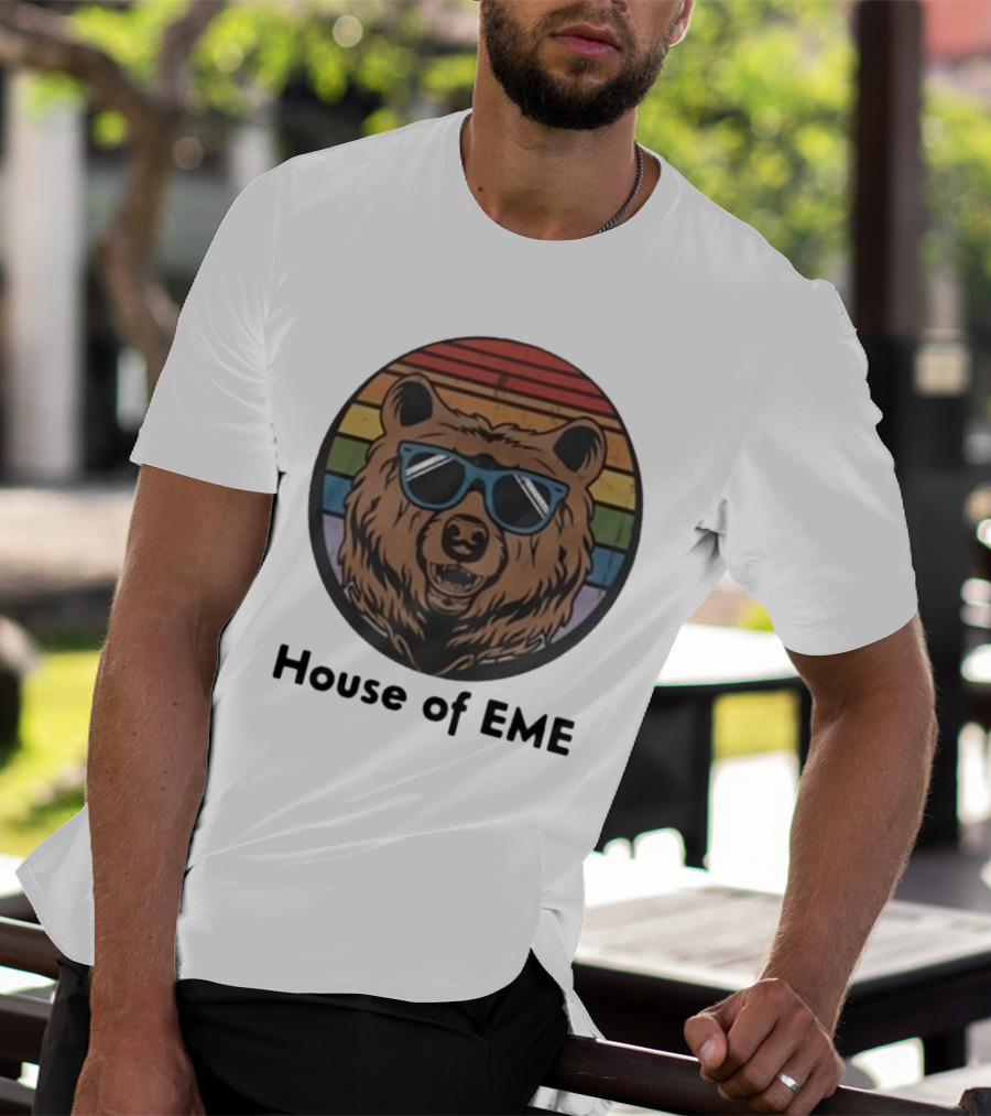 House Of EME Bear With Sunglasses In Retro Rainbow Circle T-Shirt