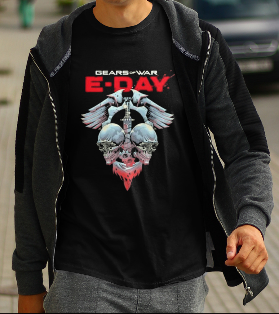 Gears Of War E-Day Skulls And Weaponry Design By Luke Preece T-Shirt