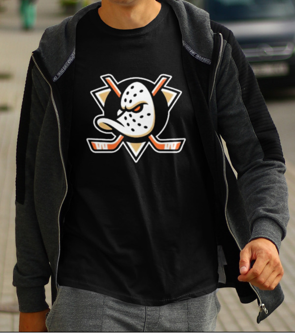 Anaheim Ducks Iconic Hockey Mask And Sticks Emblem T-Shirt