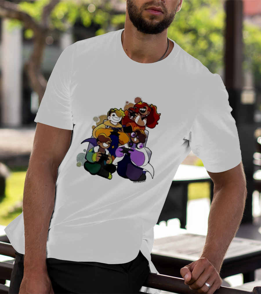 Bish Bash Bots Colorful Cartoon Characters Gaming Together T-Shirt