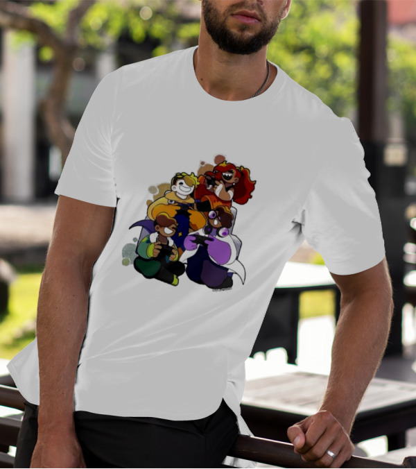 Bish Bash Bots Colorful Cartoon Characters Gaming Together T-Shirt