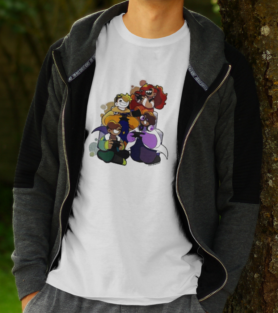 Bish Bash Bots Colorful Cartoon Characters Gaming Together T-Shirt
