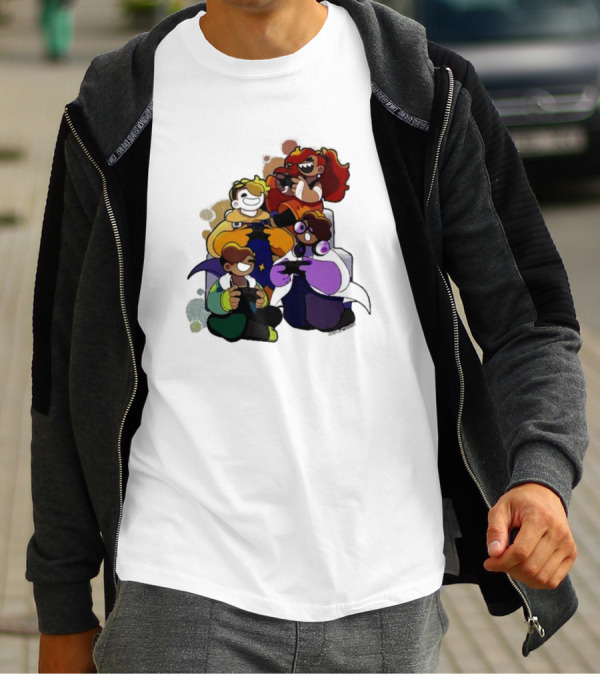 Bish Bash Bots Colorful Cartoon Characters Gaming Together T-Shirt