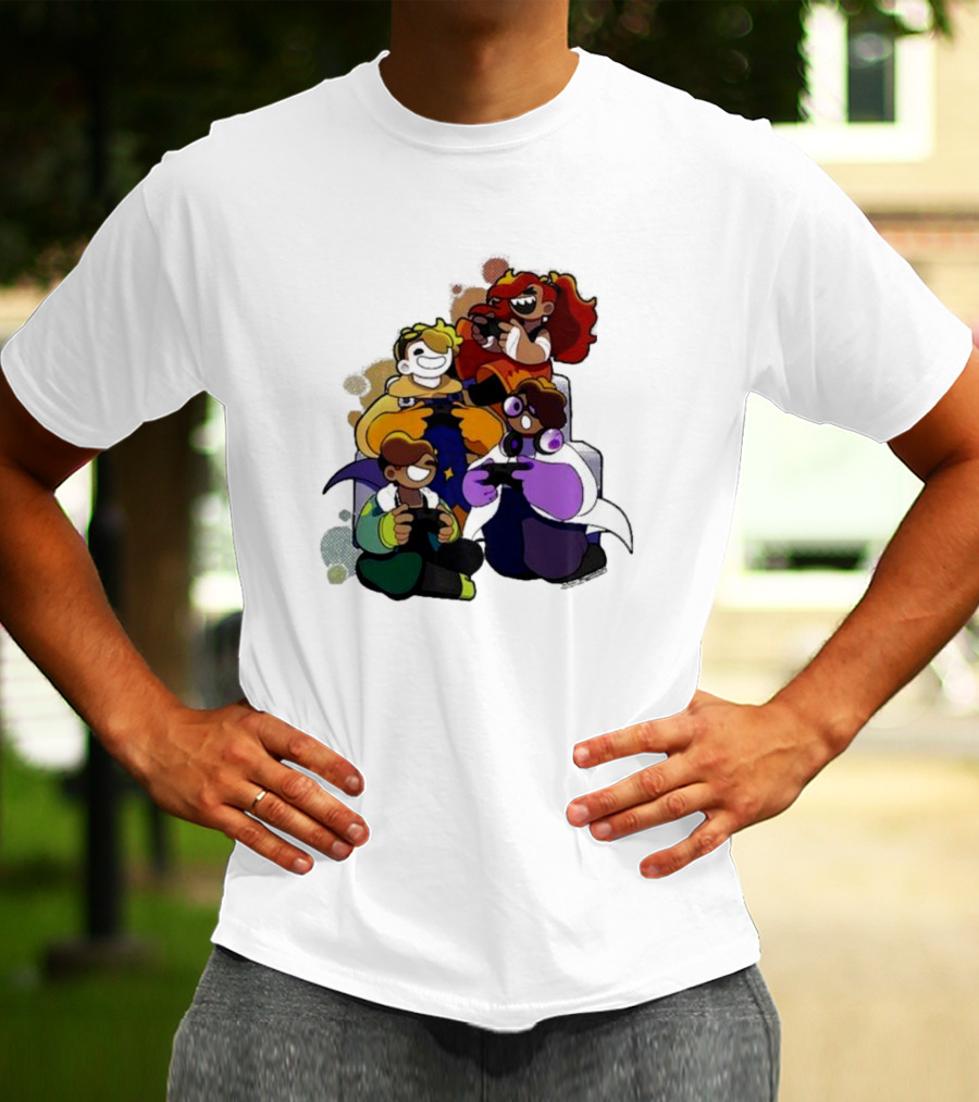 Bish Bash Bots Colorful Cartoon Characters Gaming Together T-Shirt
