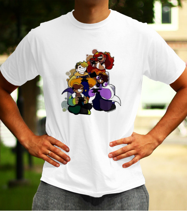 Bish Bash Bots Colorful Cartoon Characters Gaming Together T-Shirt