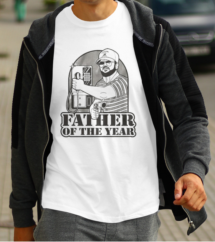 Father Of The Year Payphone Striped Shirt Beard Glasses Hat T-Shirt