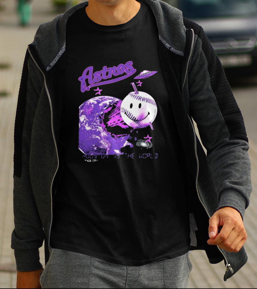 Astros Houston Cosmic Baseball World Space City Iconic Smiley Planetary Galaxy T-Shirt