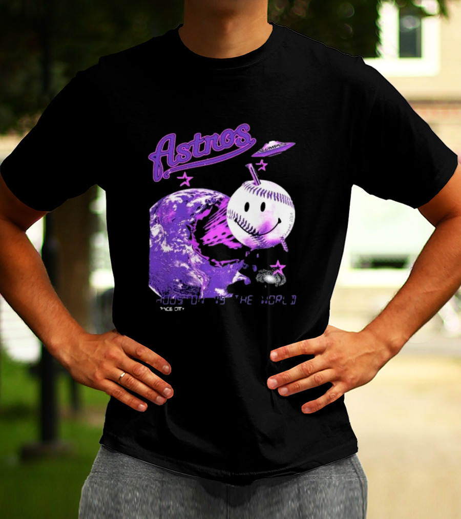 Astros Houston Cosmic Baseball World Space City Iconic Smiley Planetary Galaxy T-Shirt