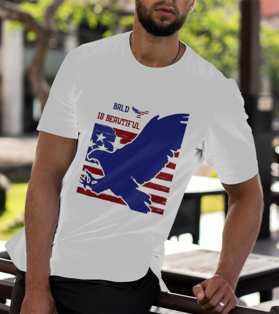Bald Is Beautiful American Flag Eagle Stars Stripes T-Shirt