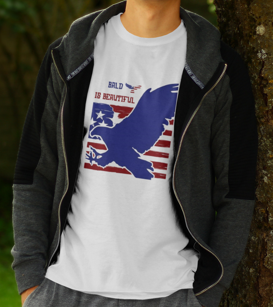 Bald Is Beautiful American Flag Eagle Stars Stripes T-Shirt