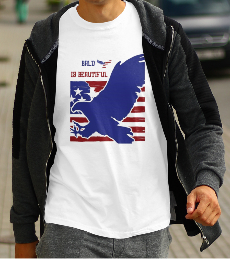 Bald Is Beautiful American Flag Eagle Stars Stripes T-Shirt