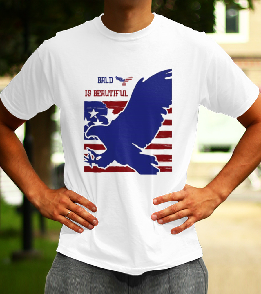 Bald Is Beautiful American Flag Eagle Stars Stripes T-Shirt