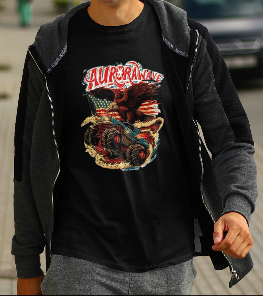 Aurorawave America F Yeah Eagle Monster Truck Vintage USA Flag T-Shirt
