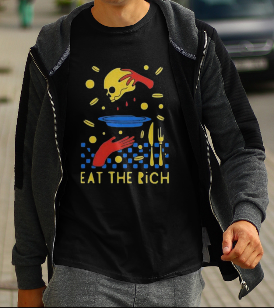 Eat The Rich Skull And Table Setting With Red Hands T-Shirt