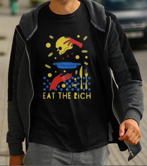Eat The Rich Skull And Table Setting With Red Hands T-Shirt
