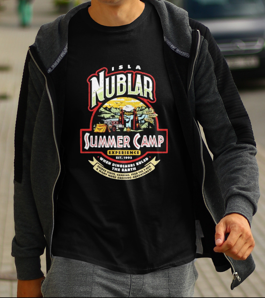 Isla Nublar Summer Camp Experience Est 1993 Guided Visits Camping Adventures When Dinosaurs Ruled The Earth T-Shirt